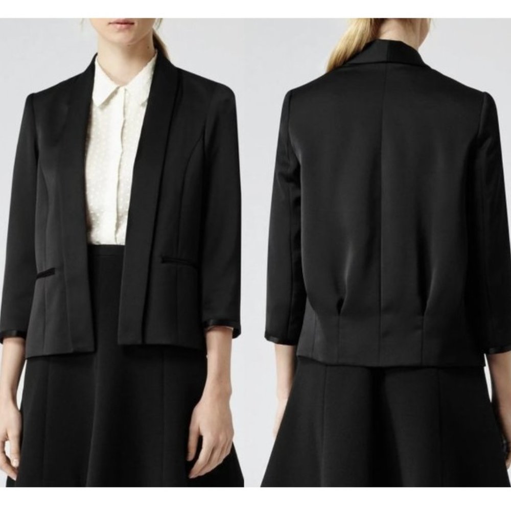 Reiss Black Violet Open Front Blouson Blazer S